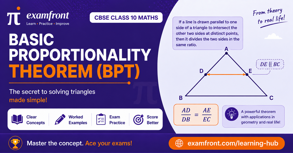 Triangle ABC diagram showing DE parallel to BC for the basic proportionality theorem class 10