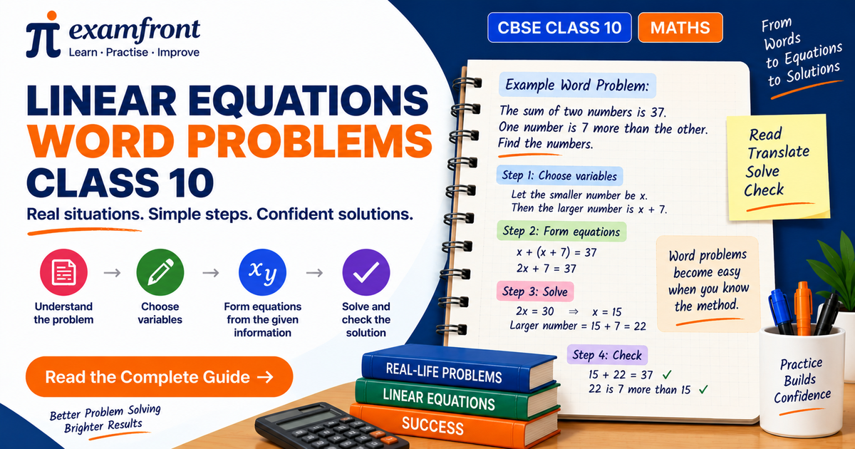 Desk notebook solving linear equations word problems class 10 step by step for CBSE and NCERT