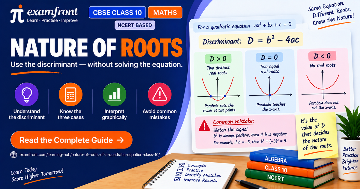 Nature of roots of a quadratic equation: discriminant with three parabola cases, CBSE NCERT Class 10